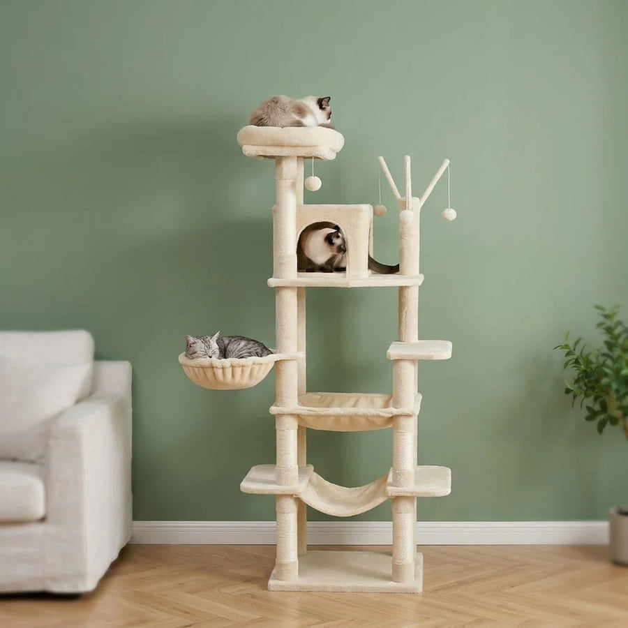 Schlanker Kratzbaum in Beige – Fura