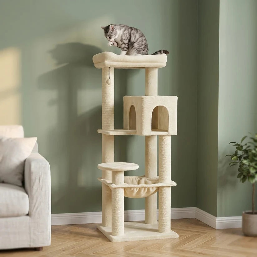 Großer Kratzbaum in Beige mit 5 Ebenen – Asp