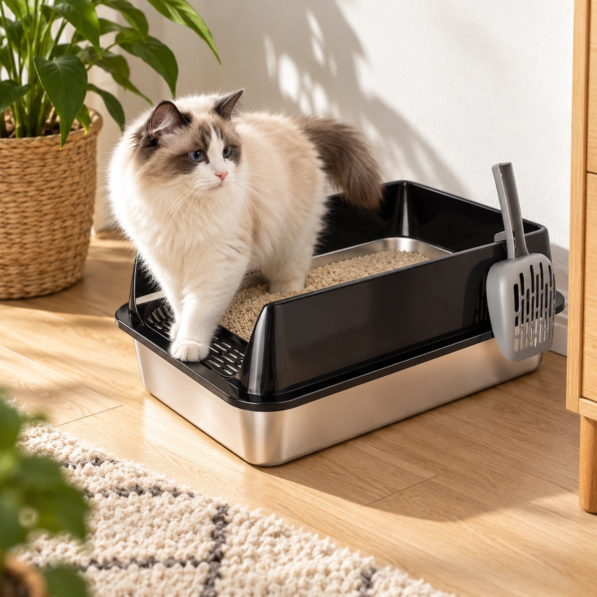 Edelstahl-Katzentoilette mit hohem Rand – Veya