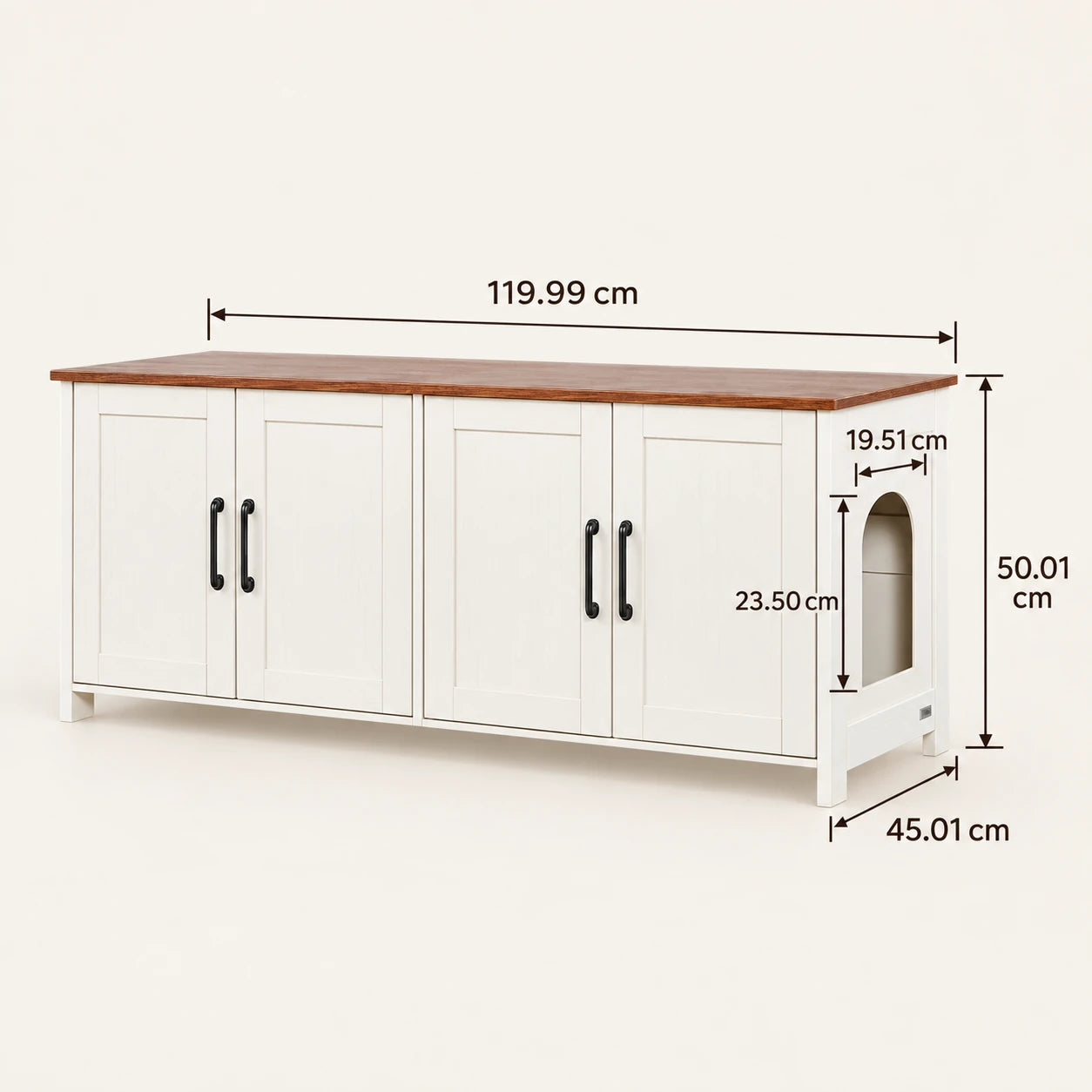 Abmessungen des Katzentoilettenschranks Flett in Weiß und Holzoptik