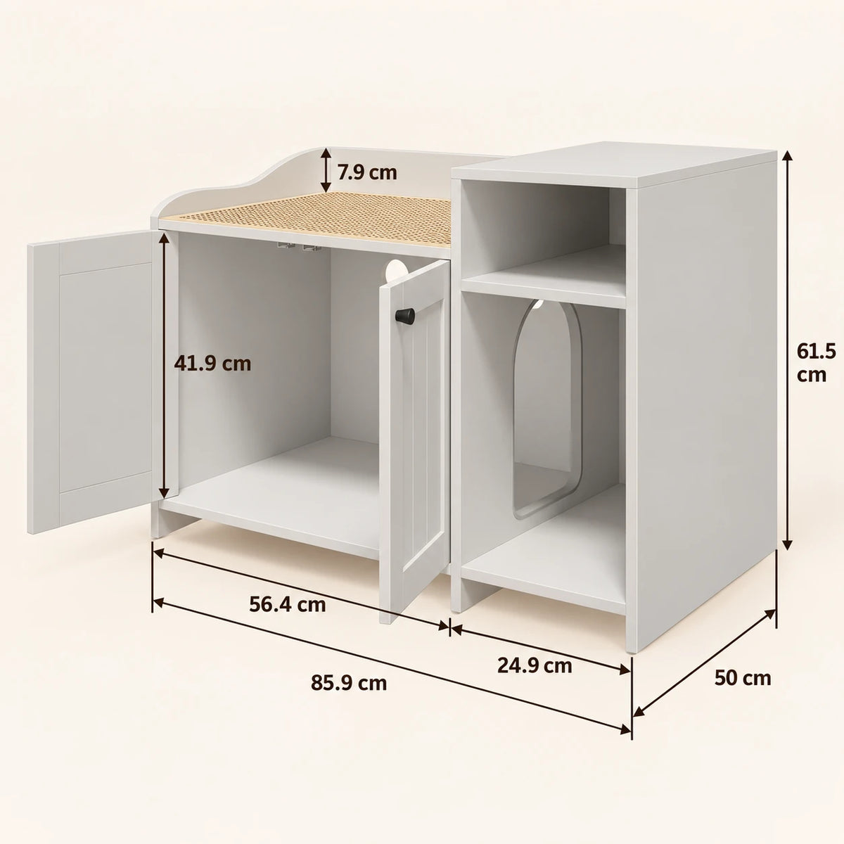 Dimensions — Abmessungen des Katzentoilettenschranks Hylle