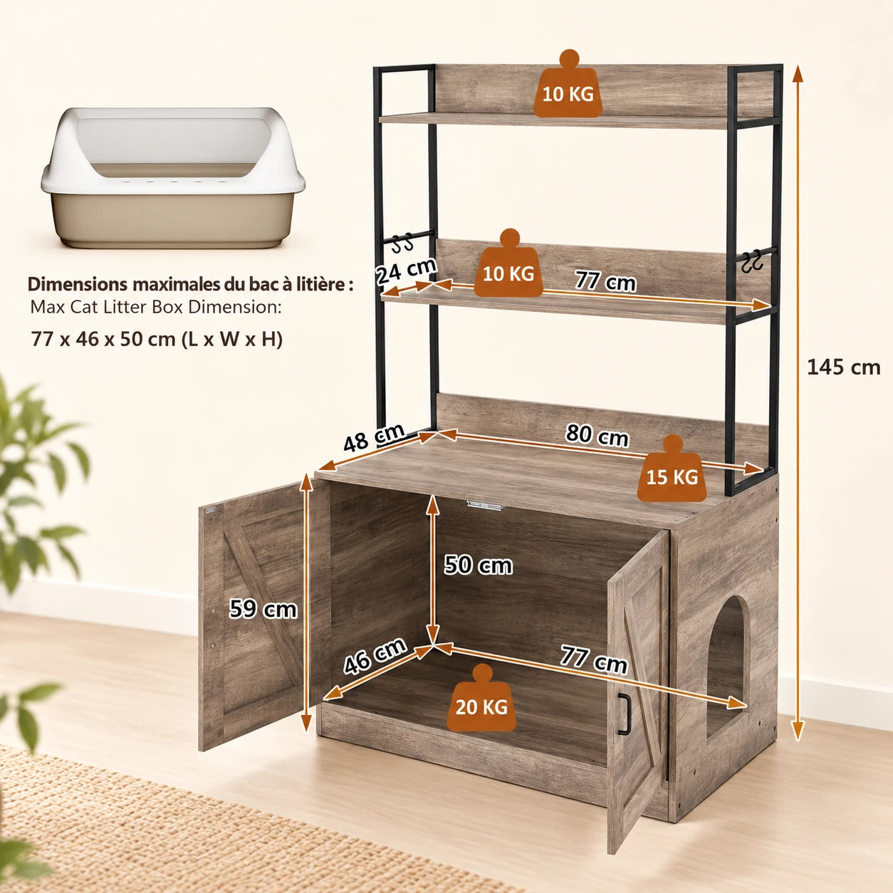 Abmessungen des Katzentoilettenschranks Reol