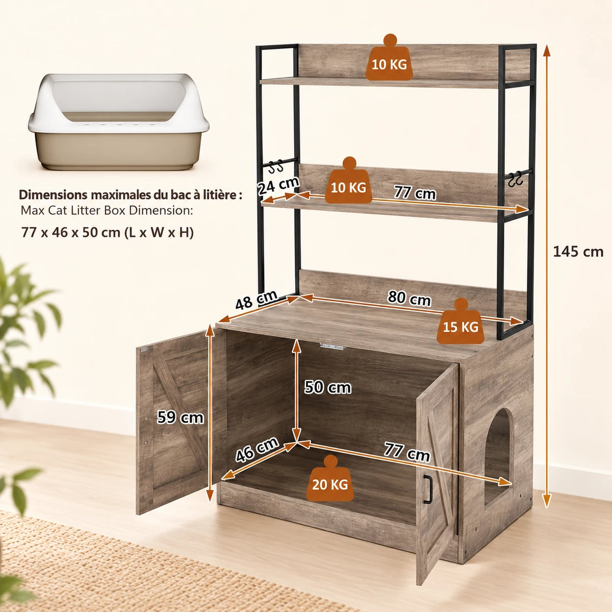 Abmessungen des Katzentoilettenschranks Reol