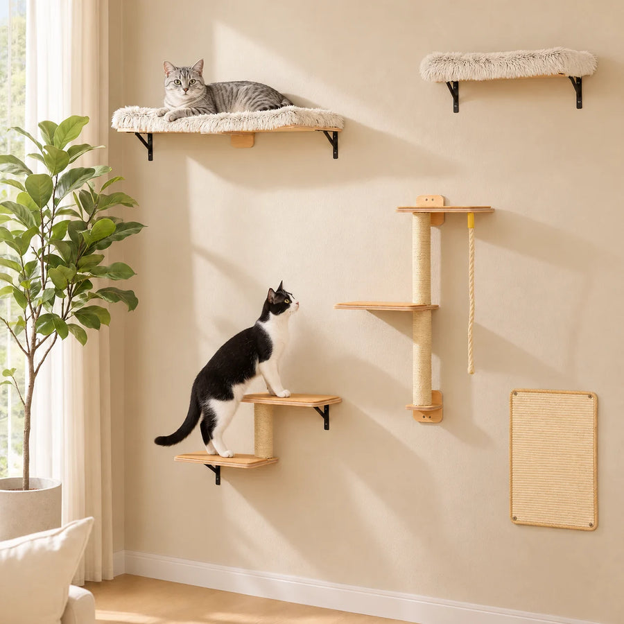 5-in-1-Katzen-Wandparcours aus Holz und Sisal – Spor