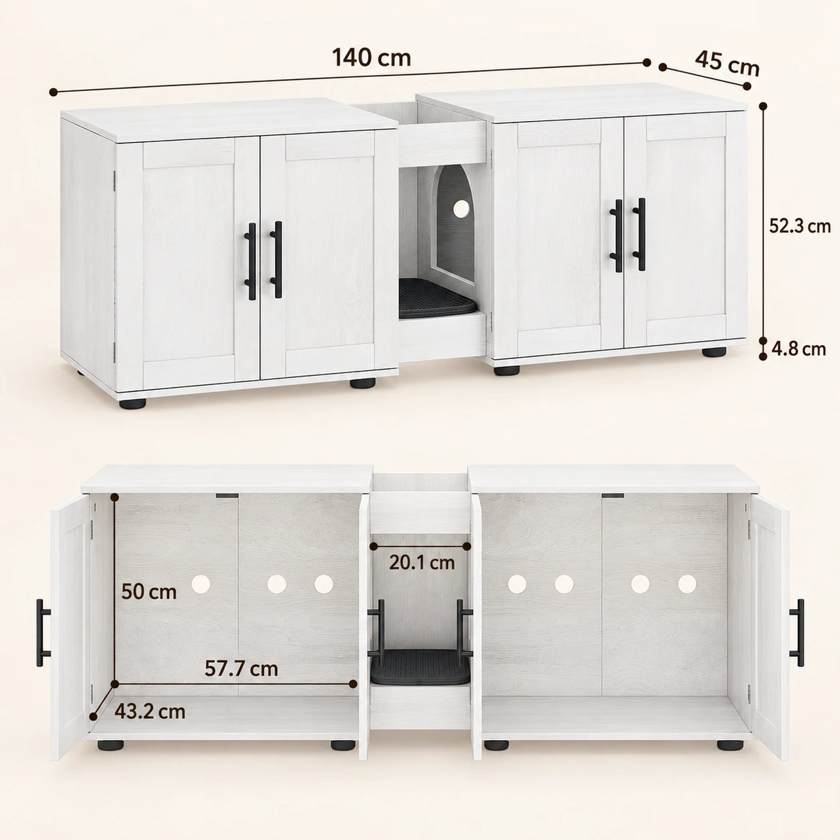 Dimensions — Abmessungen des Doppel-Katzentoilettenschranks Tvill