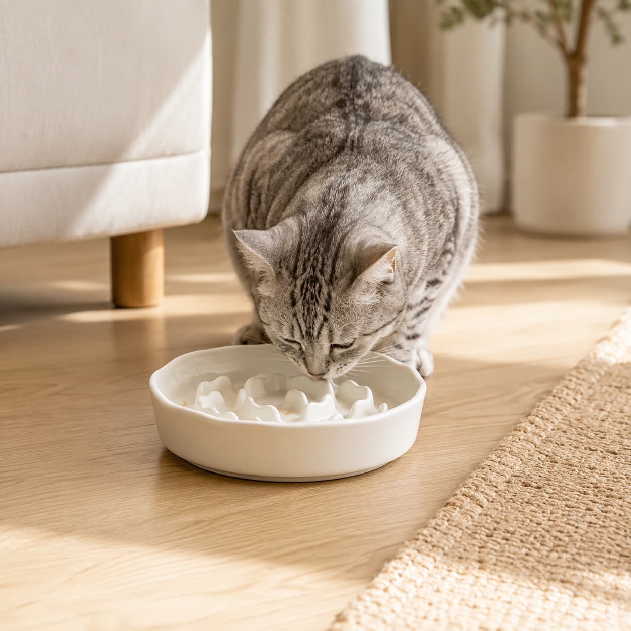 Anti-Schling-Napf Ro aus Keramik am Futterplatz für Katzen
