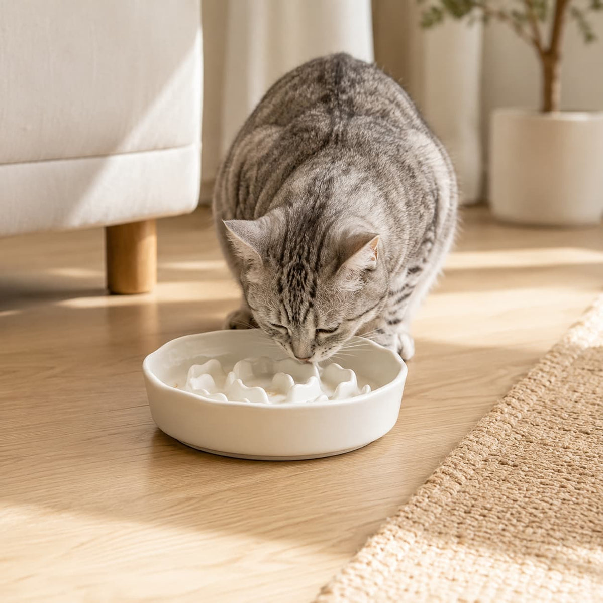 Anti-Schling-Napf Ro aus Keramik am Futterplatz für Katzen