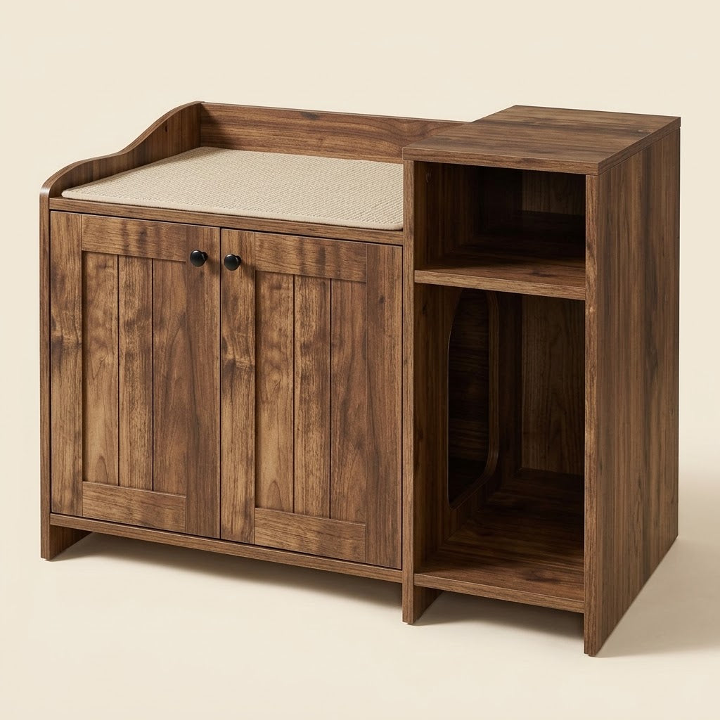 Katzentoilettenschrank Hylle – Detailansicht von Möbel und Oberflächen