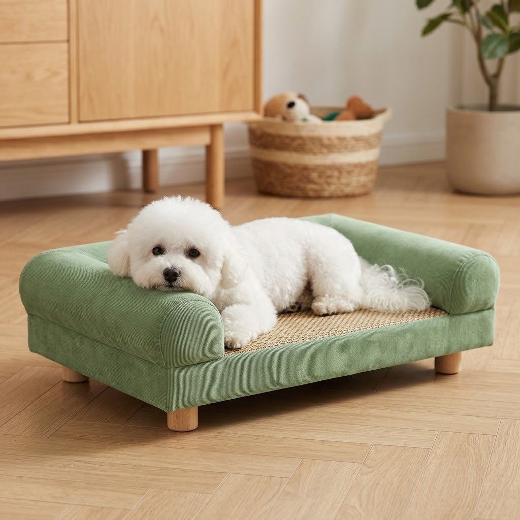 Hund auf dem Mini-Hundesofa Soffa