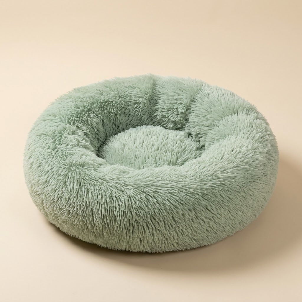 Donut-Katzenbett Dun in Khaki im Wohnraum